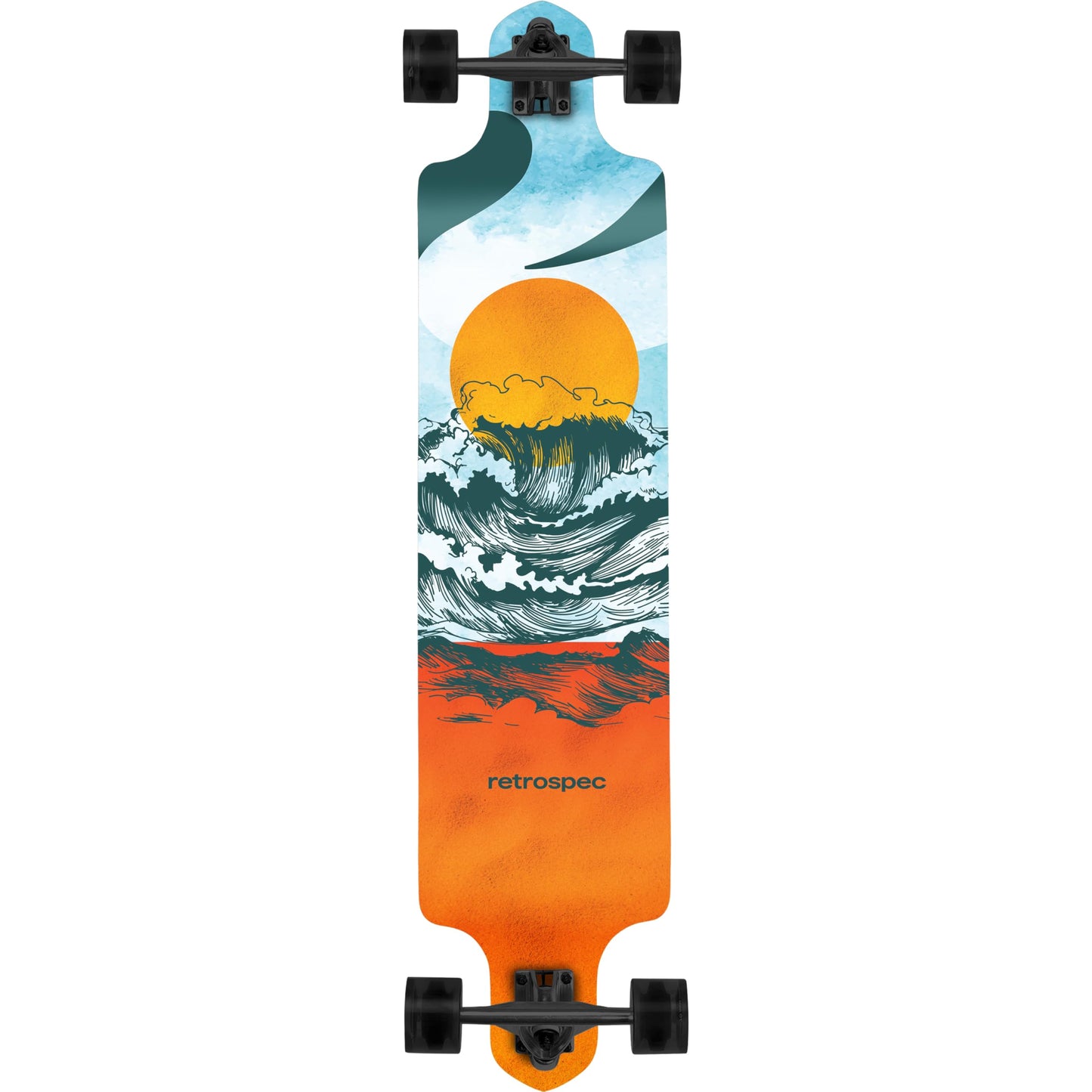 Retrospec Tidal Drop Down Longboard - 41" Extra Wide Stable Deck, 9-Ply Canadian Maple, ABEC-9 Bearings, 85A PU Wheels, Reverse Kingpin Trucks for Cruising & Downhill