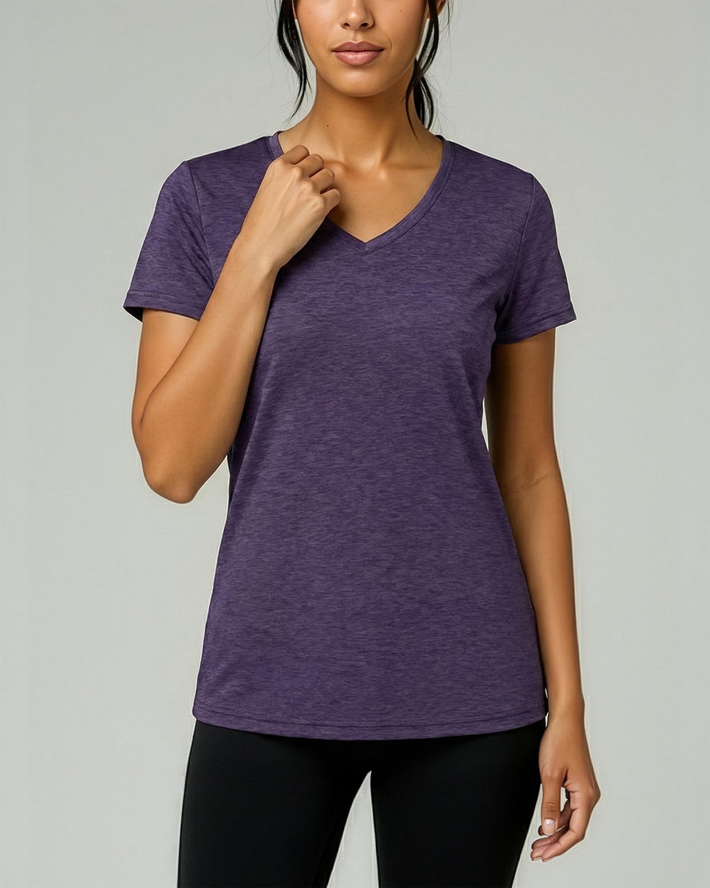 Real Essentials 5 Pack: Women's Dry-Fit Short Sleeve V Neck T Shirt Workout Fitness Yoga Top Tee, Set 11, XL