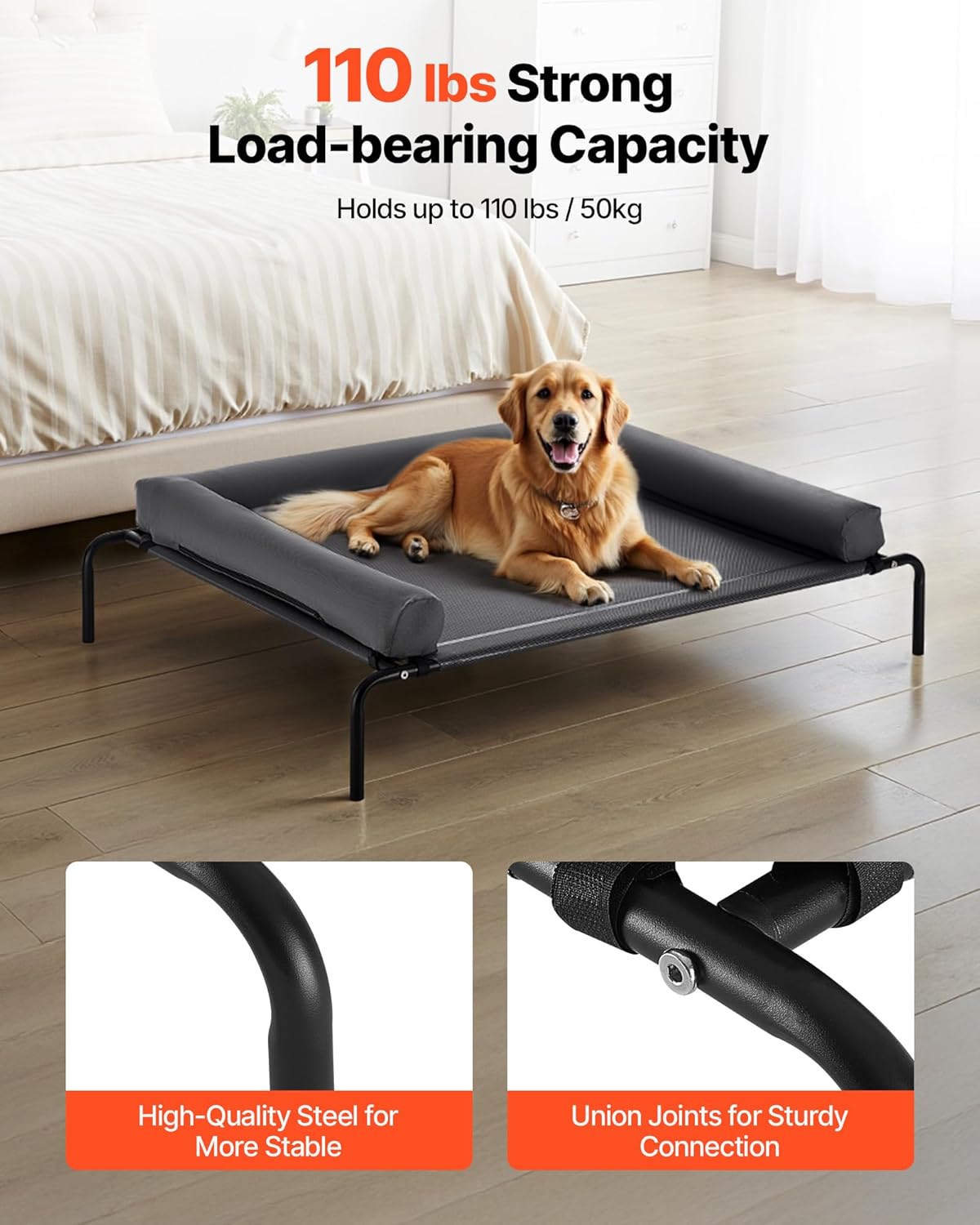 Elevated Dog Bed for Large Dogs - Portable Raised Cot with Washable Pillow | XL Gray, Steel Frame & Breathable Mesh