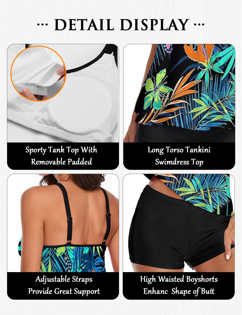 Urchics Womens Gray Tankini Swimsuit Tank Top Two Piece Bathing Suits with Boyshorts Green XXXL