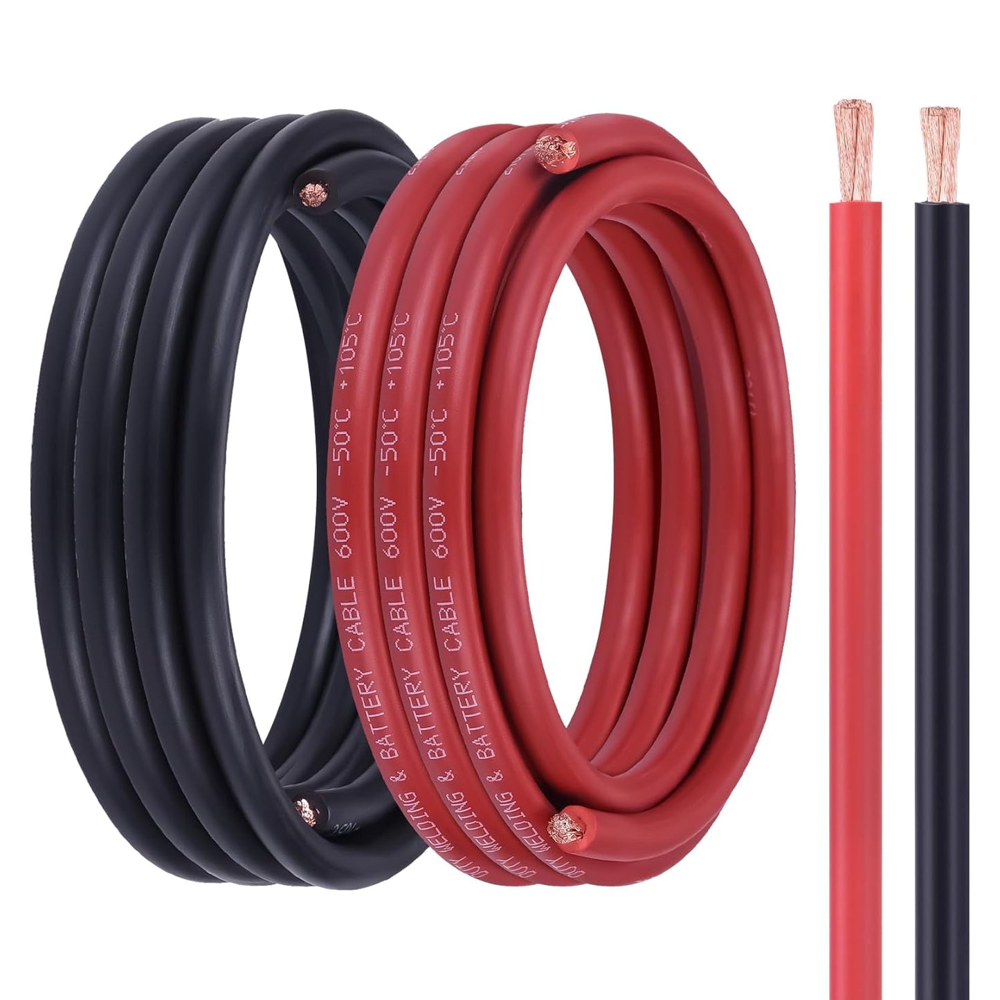 6 Gauge Battery Cable - 15FT Red & Black 6 AWG Stranded Oxygen-Free Copper Wire for Automotive & Solar Use