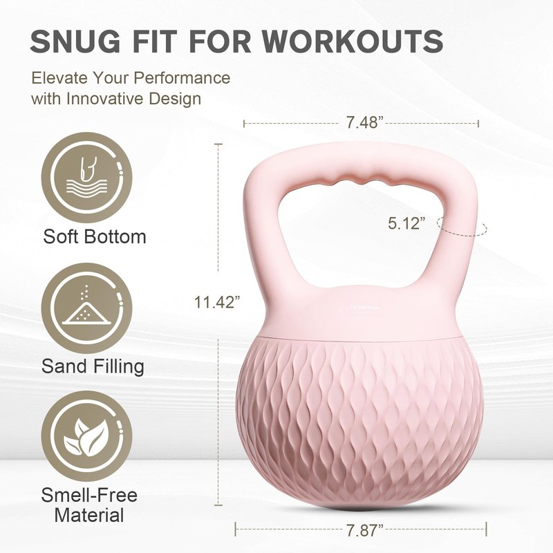 YIGUO Soft Kettlebell, 15lb Kettlebells Cushioned Impact-Resistant Base and Anti-Slip Grip, Strength Training Kettle Bell for Women and Men, Home Workout (Pink)
