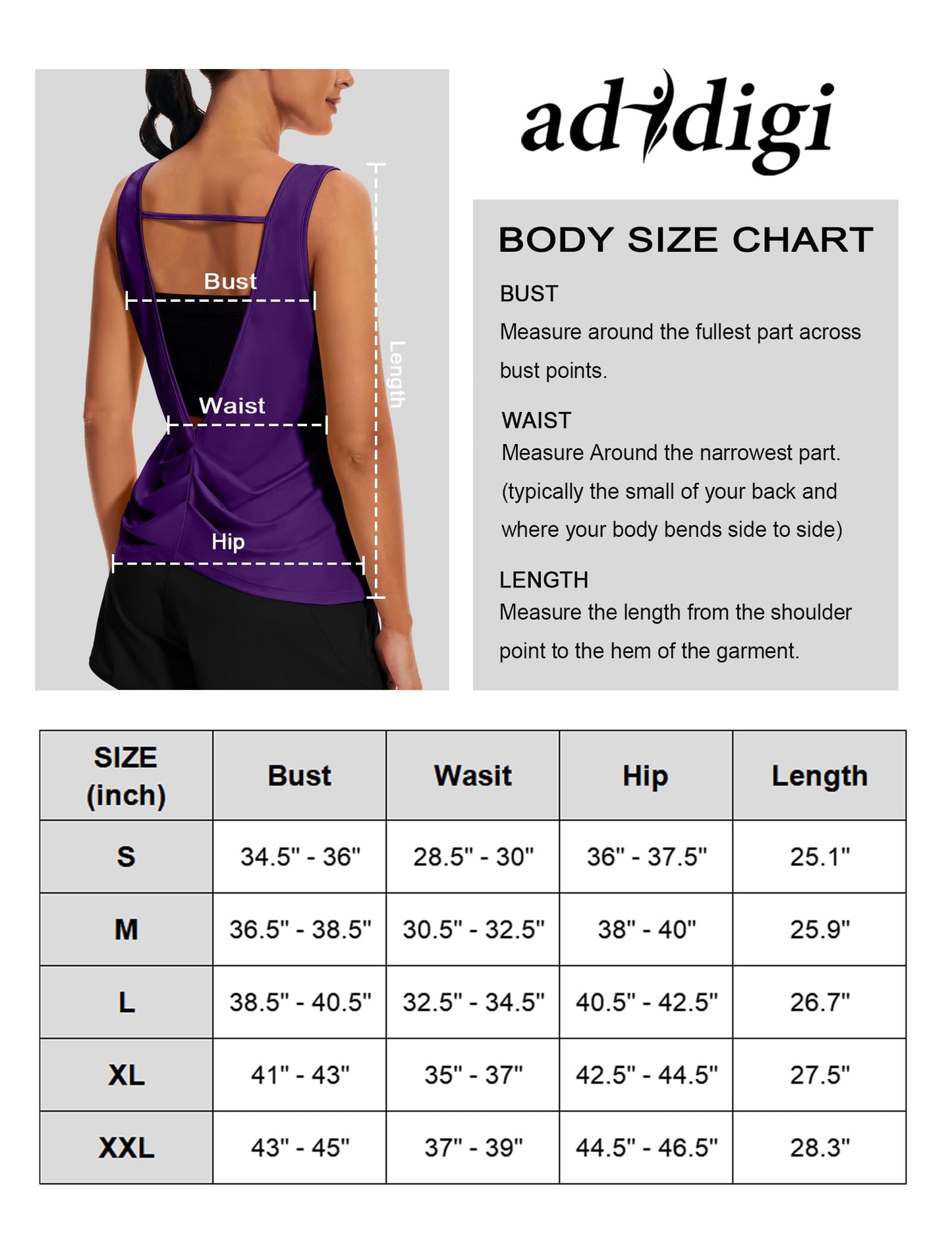 addigi Sleeveless Yoga Shirts for Women Backless Workout Tops Athletic Running Tank Tops Gym Moisture Wicking Quick Dry Shirt Deep Purple Medium