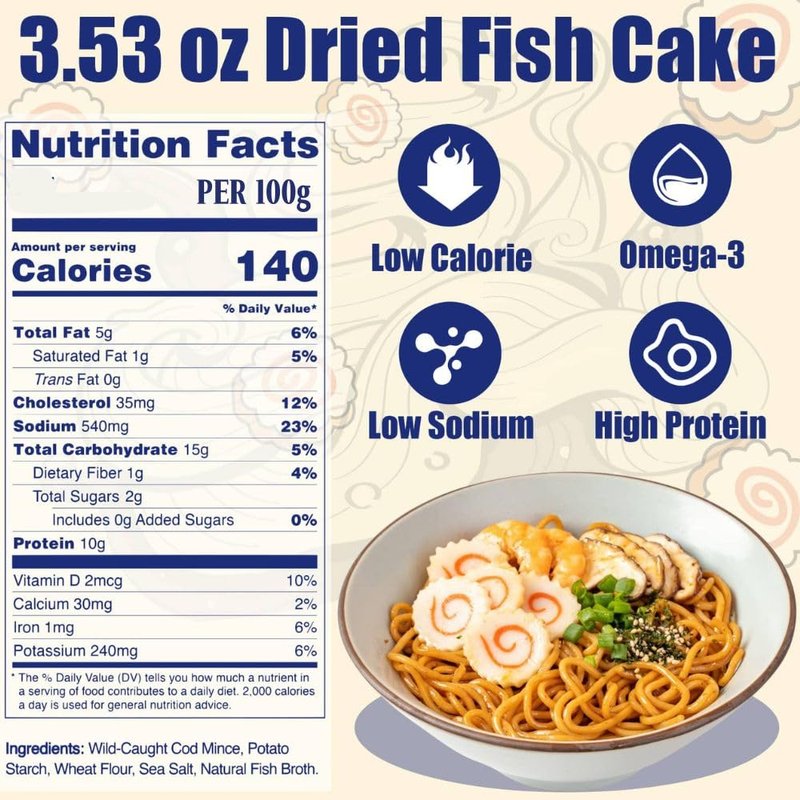 3.53oz Freeze Dried Narutomaki Fish Cake - Big Narutomaki Japanese Ramen Topping, Instant Noodles, Udon, Soup, Camping Meals, Emergency Supplies, Asian Pantry Food