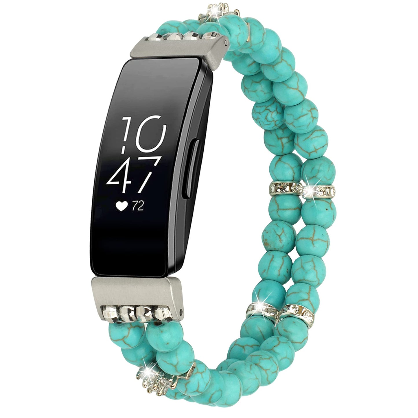 Wongeto Compatible with Fitbit Inspire 2 & Inspire/Inspire HR Bands,Fashion Handmade Elastic Stretch Pearl Bracelet Women Replacement Strap for Fitbit Inspire accssorises (Turquoise)