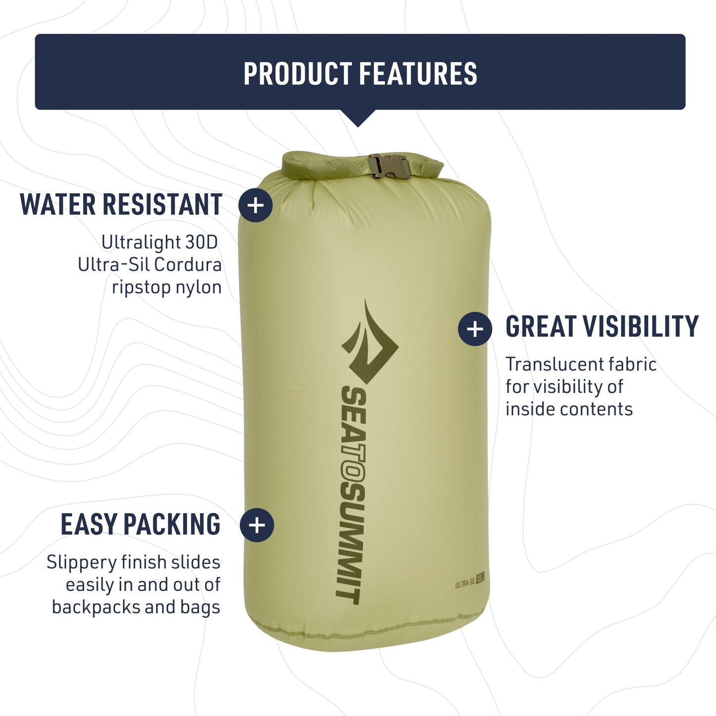 Sea to Summit Ultra-Sil Dry Bag, Ultralight Waterproof Dry Storage, 8 Liter, Tarragon Green
