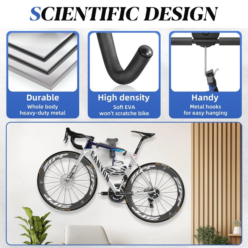 Goovilla Bike Wall Mount Hanger Adjustable - Space Saving Horizontal Bicycle Rack for Mountain/Road/Hybrid Bikes | Secure Home Garage Storage with Easy Installation | 1-Pack Cycling Holder Hook,Black