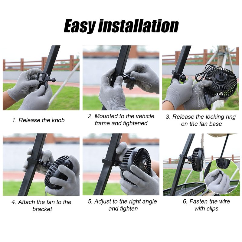 Roykaw Golf Cart Fan Portable USB Input Compatible with EZGO Club Car Yamaha, 3-speed Settings, 360 Degree Rotation, Long Lasting, Low Noise Designed, Quick Release & Won't Fall off