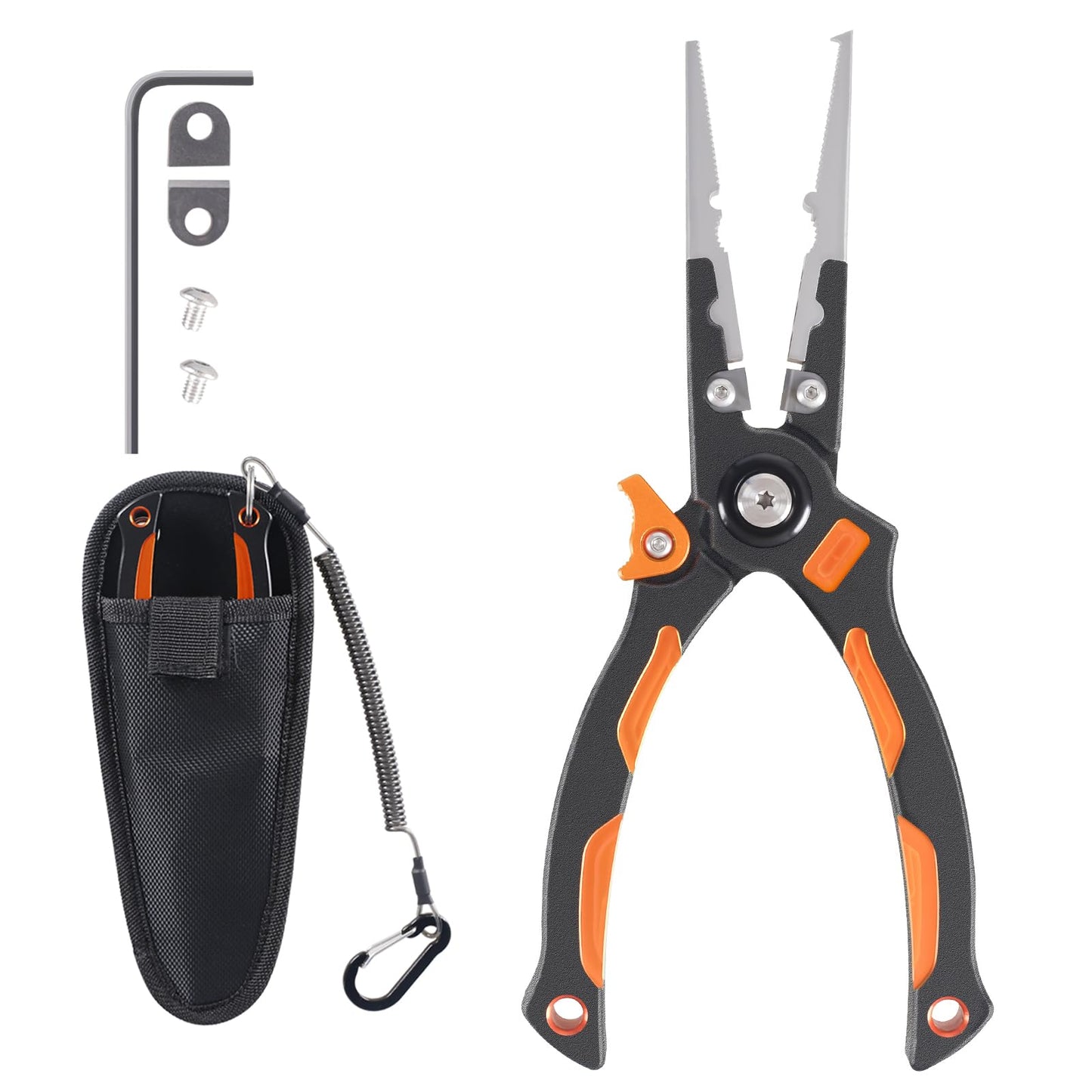 Super Corrosion Resistant 17-4 Stainless Steel Fishing Pliers With Replaceable Tungsten Carbide Cutters/Non-Slip Handles Saltwater Fishing Gear Gifts For Men