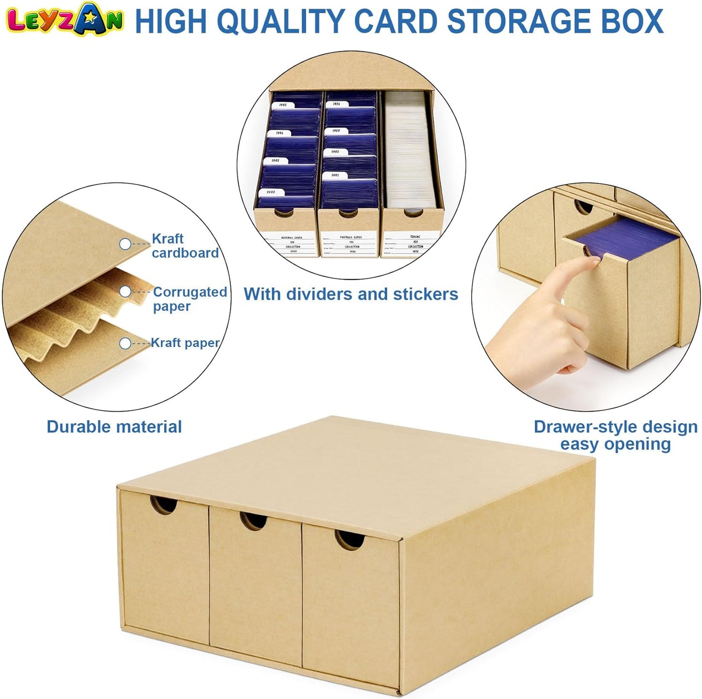 Card Storage Box for Toploader - 600 Count Cardboard Trading Card Organizer with Dividers | Brown