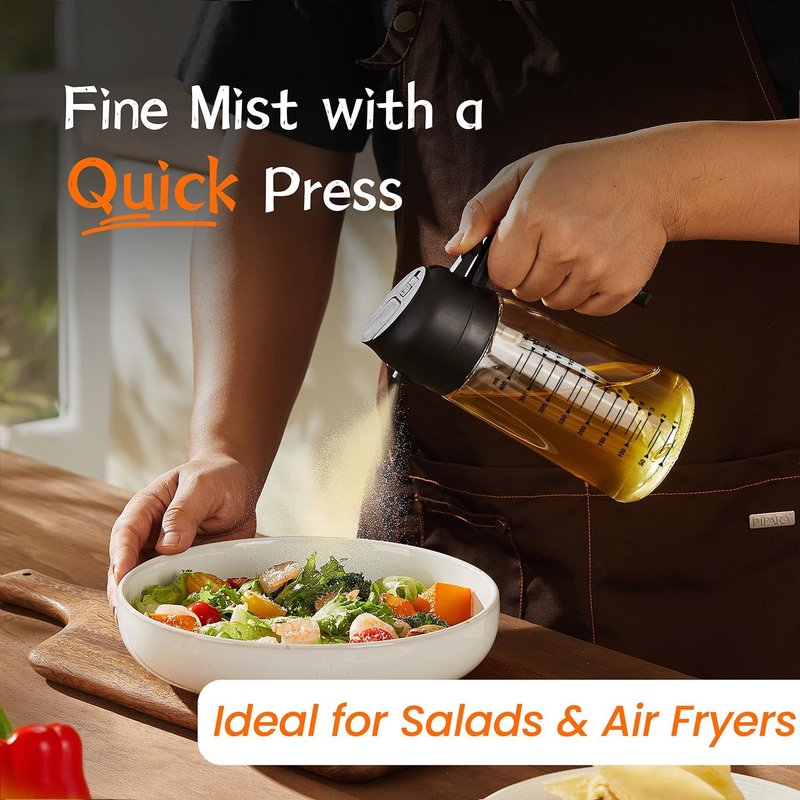 16oz Glass Olive Oil Sprayer - 2-in-1 Dispenser for Cooking, BBQ & Salad | Black