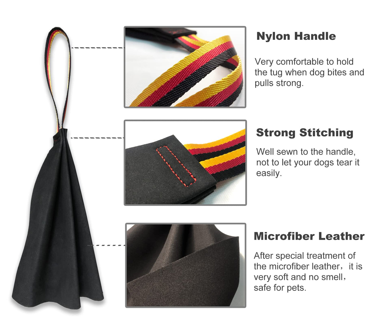 Dewonch Leather Bite Rag for Dog Training, K9 Puppy Toy to Build Prey Drive,Train Bite Grip,Play Tug of War Game with Handle