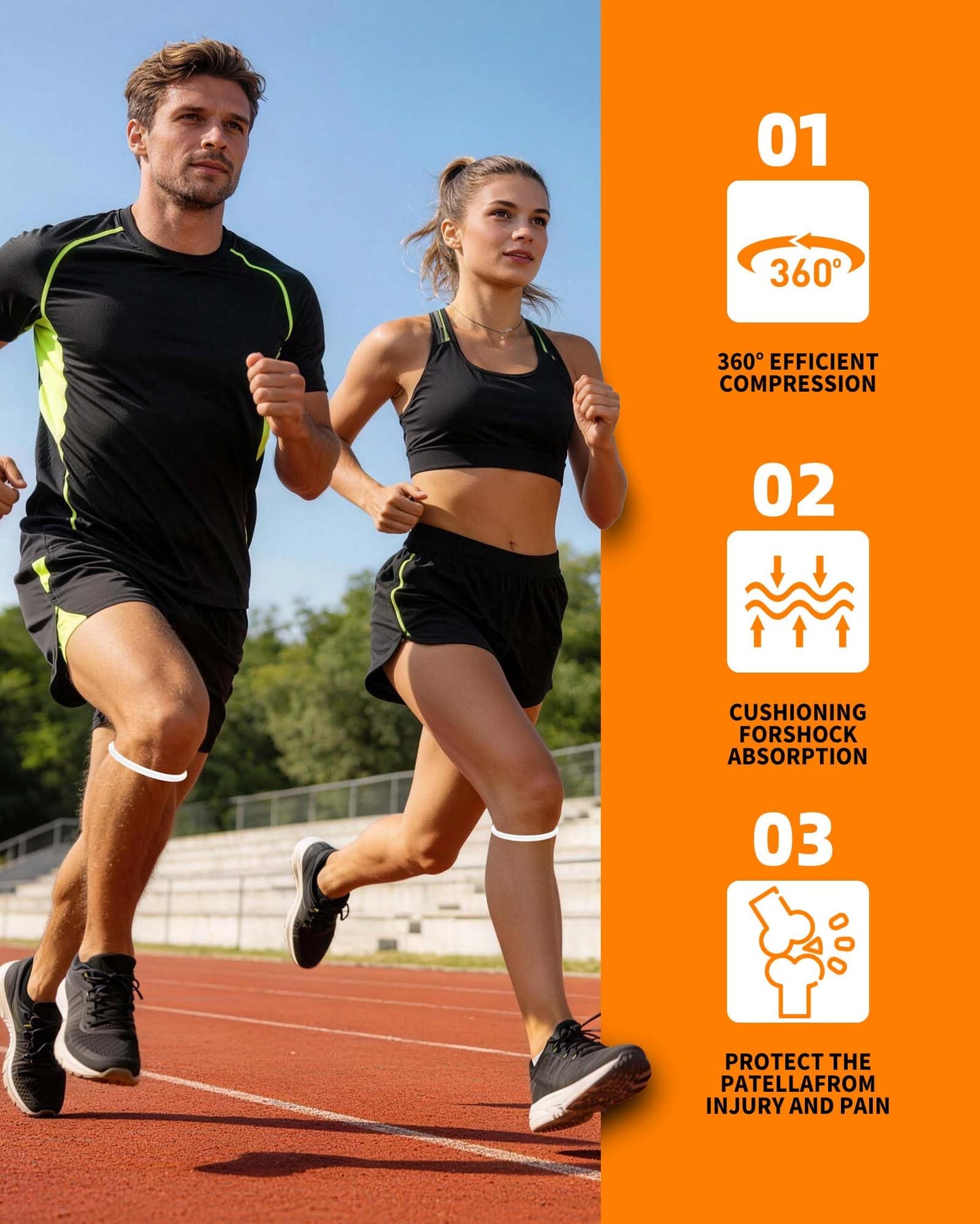 2PCS Patella Band for Knee Pain Relief, Silicone Patellar Tendon Support Strap Brace for Basketball, Running, Jumpers Knee, Tennis, Tendonitis, Soccer and Hiking, Women and Men, Includes Storage Bag (White)