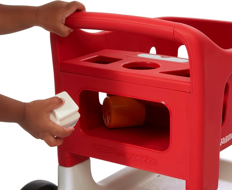 Interactive Baby Walker - Radio Flyer Scan & Sort Shopping Cart for Kids 1+ | Red with Lights & Play Food Items