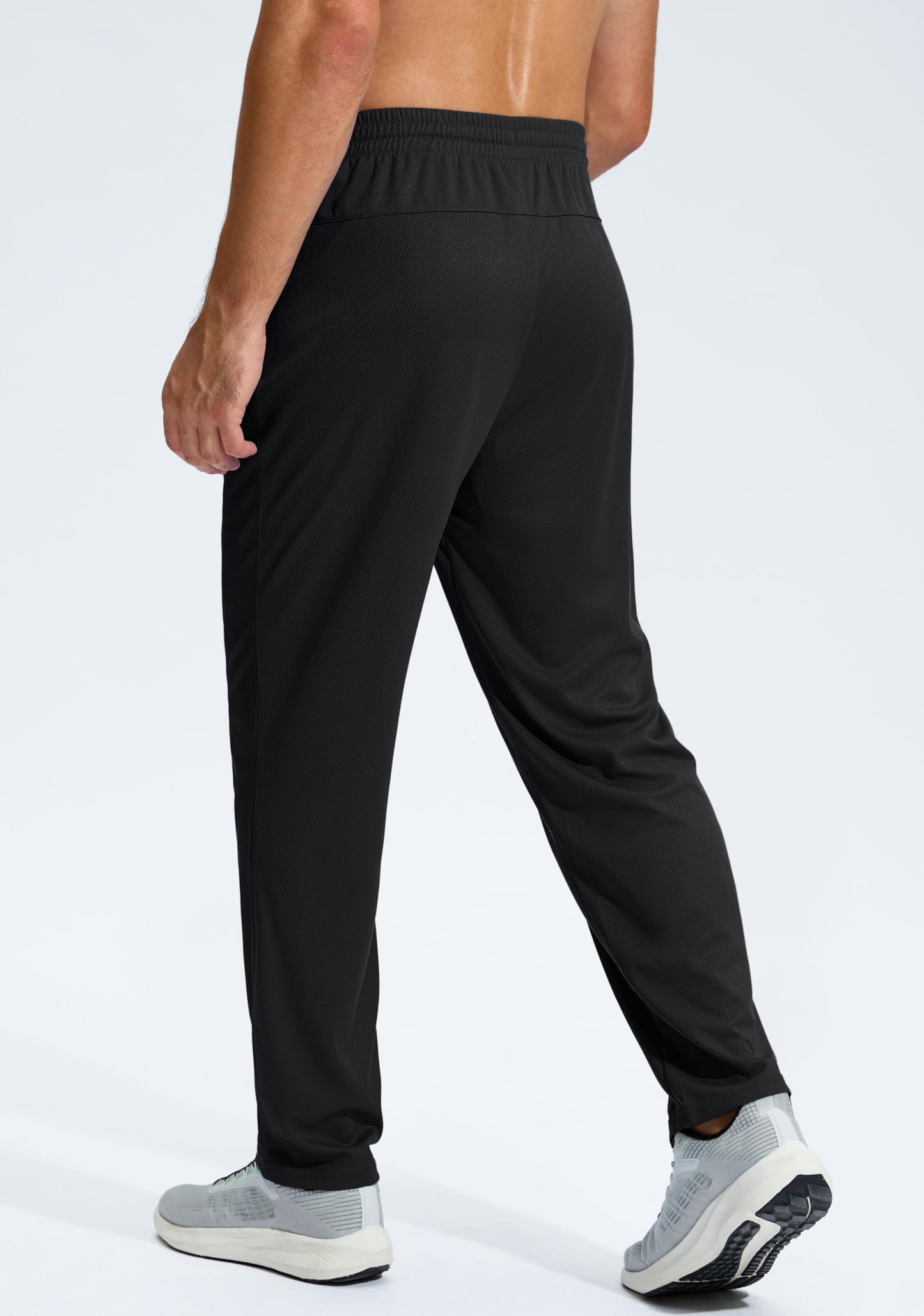 G Gradual Men's Sweatpants with Zipper Pockets Lightweight Mesh Athletic Pants for Men Open Bottom Workout Gym Running Black