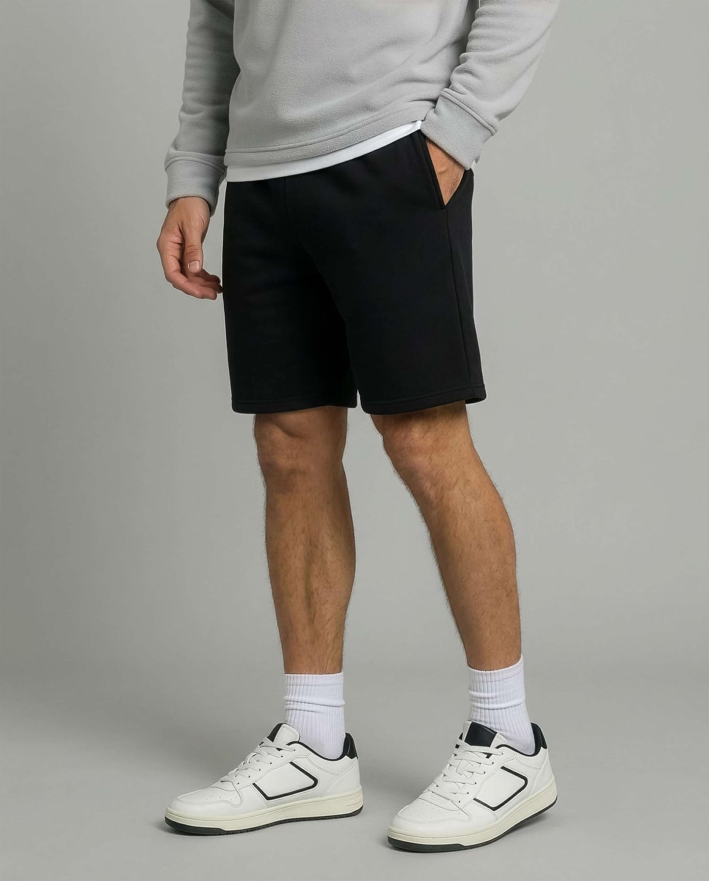 Real Essentials 3 Pack: Shorts Mens Gym Casual Workout Athletic Sweat Short Pajama Cotton Sleep Lounge Basketball Pockets 9 Inch Inseam Drawstring Fleece Pull On Elastic Jersey Knee Length Running