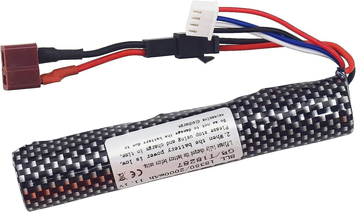 11.1V 2000mAh Li-Ion Battery for Airsoft Gel Blasters - SM-2P Plug & USB Charger | Replacement Power Source