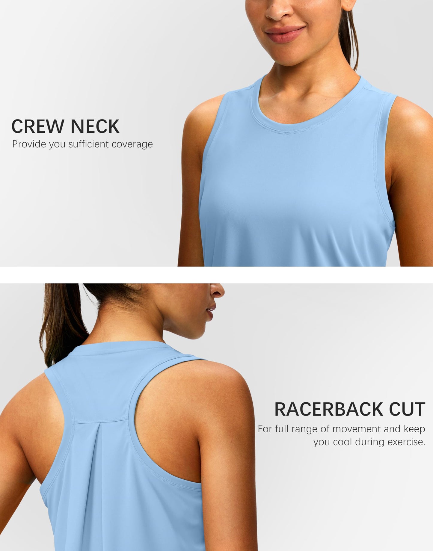 Women's Workout Tops Racerback Athletic Tank Tops Sleeveless Loose Fit Yoga Running Gym Shirts for Women(Haze Blue,M)