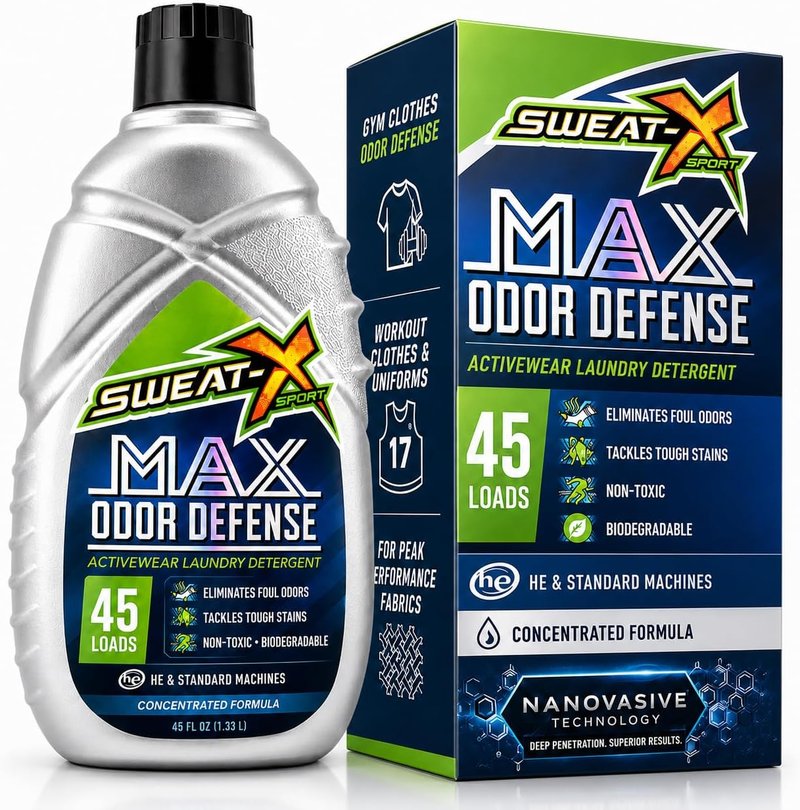Max Odor Defense Laundry Detergent - Natural Liquid for Activewear & Sensitive Skin | 45 Loads