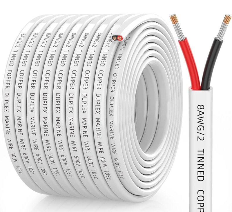 CONEPY 8 Gauge Marine Wire - Waterproof 8/2 Duplex Tinned Copper Cable | 50FT for Boat, RV, Solar, LED Strips
