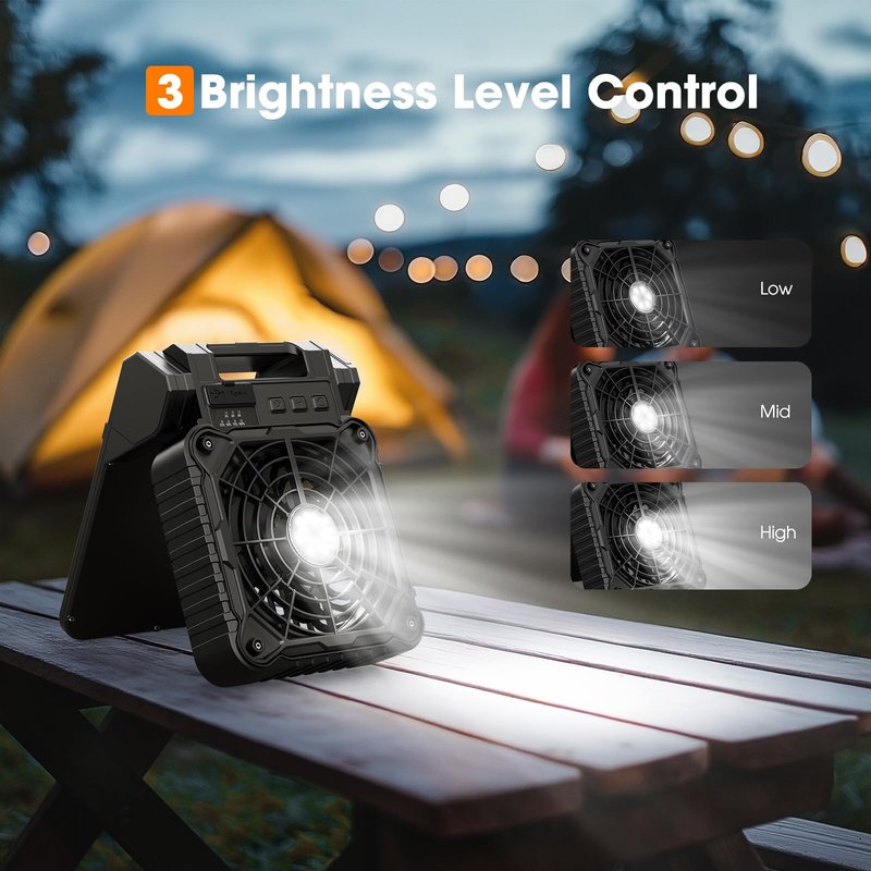 JINLICTE Solar Camping Fan with LED Lantern, 10400mAh 10W Solar Panel fan, Quiet Battery Operated Tent Fan for Picnic, Barbecue, Fishing, Travel