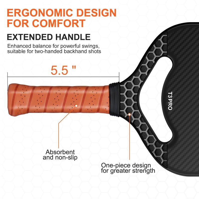 Carbon Fiber Pickleball Paddle with Aero Throat, USAPA Approved Pickleball Racket for Power & Control, Polymer Honeycomb Core, Textured Carbon Grit Surface, Pickle Ball Paddles