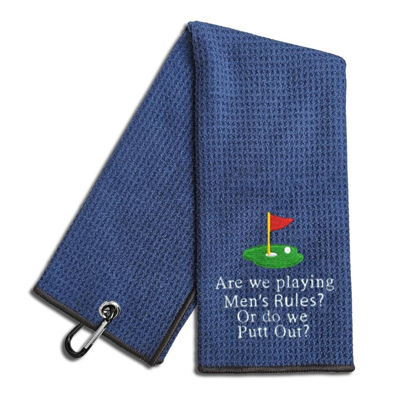 WUUCKOO Are We Playing? Men's Embroidered Navy Putt Out Towel - Funny Golf Towel with Clip for Ladies, Retirement or Birthday Gift