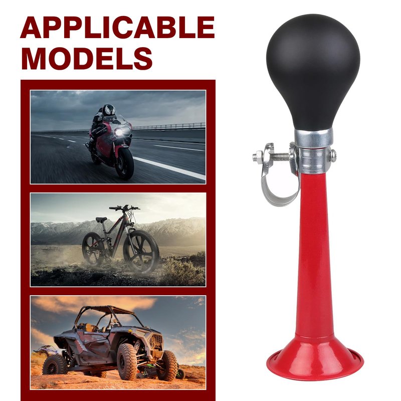 DACIRTY Bike Metal Air Horn, PVC Alloy Flood Sound Squeeze Ball Horn, Head/Mid Tube/Tail Modification Accessories, Suitable for Most Mountain Bikes Bicycles Beach Bikes (Red)