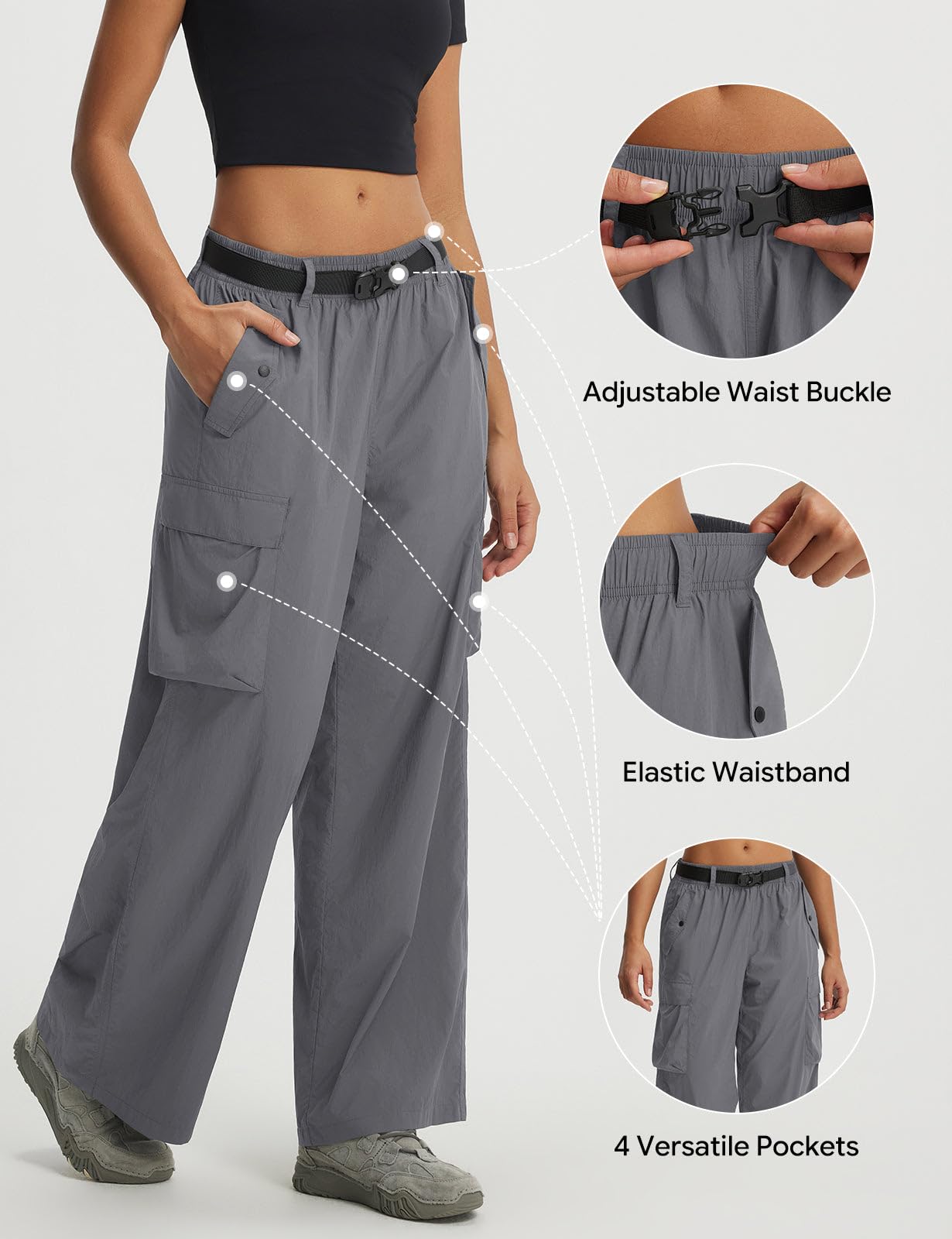 baleaf Women's Hiking Wide Leg Pants with Pockets Dark Gray XXL