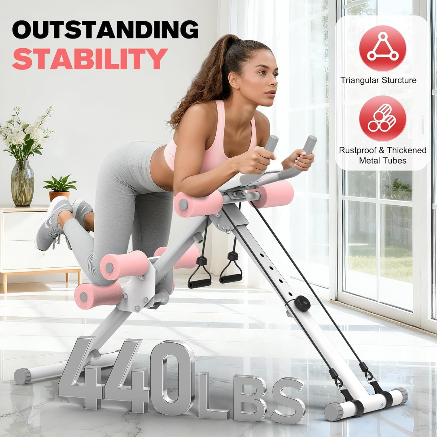 Adjustable Ab Workout Machine - Foldable Ab Trainer for Home Gym | Supports Up to 440 LBS