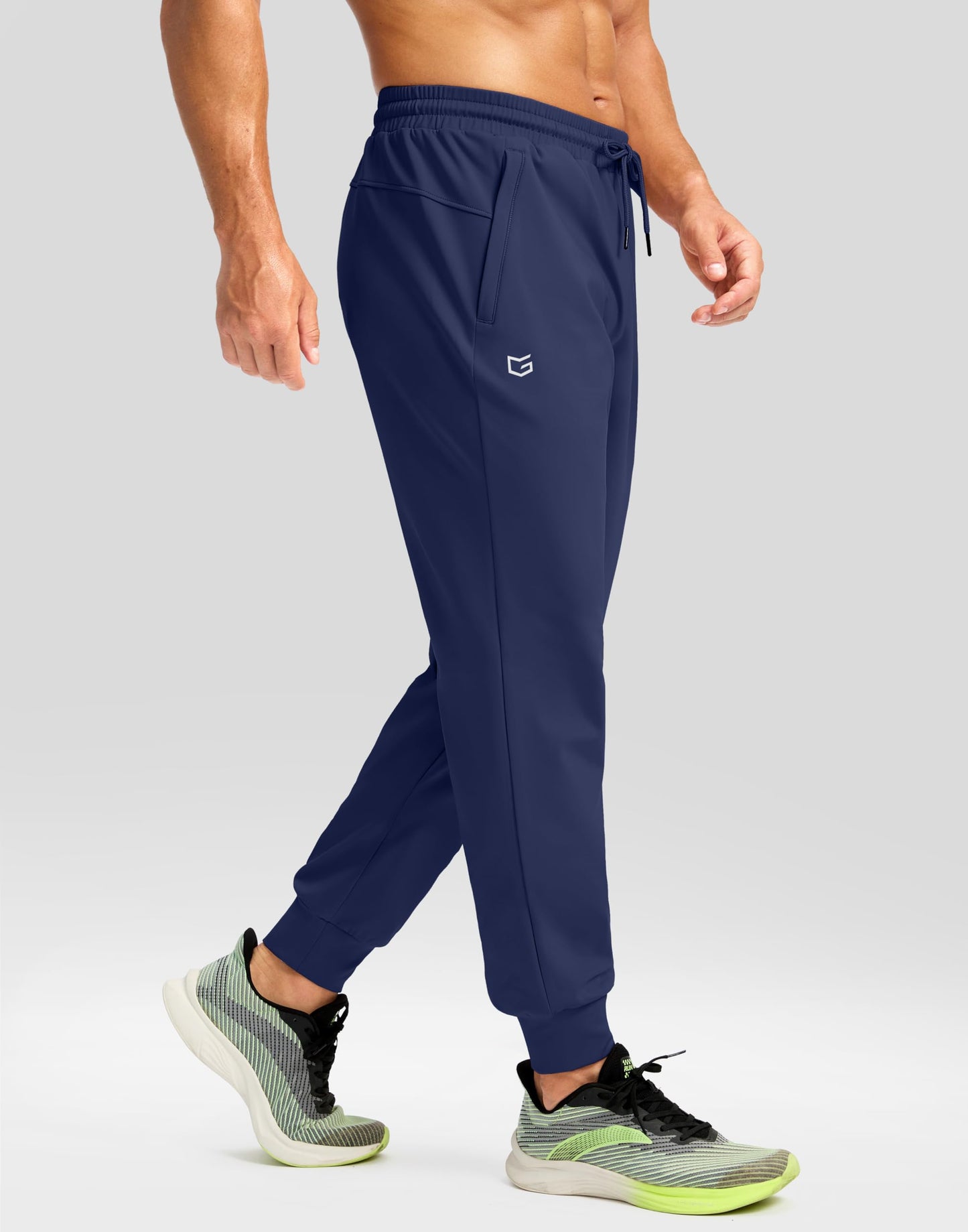 G Gradual Men's Fleece Joggers with Zipper Pockets Winter Warm Pants Water Resistant Athletic Workout Gym Sweatpants for Men(Navy,L)