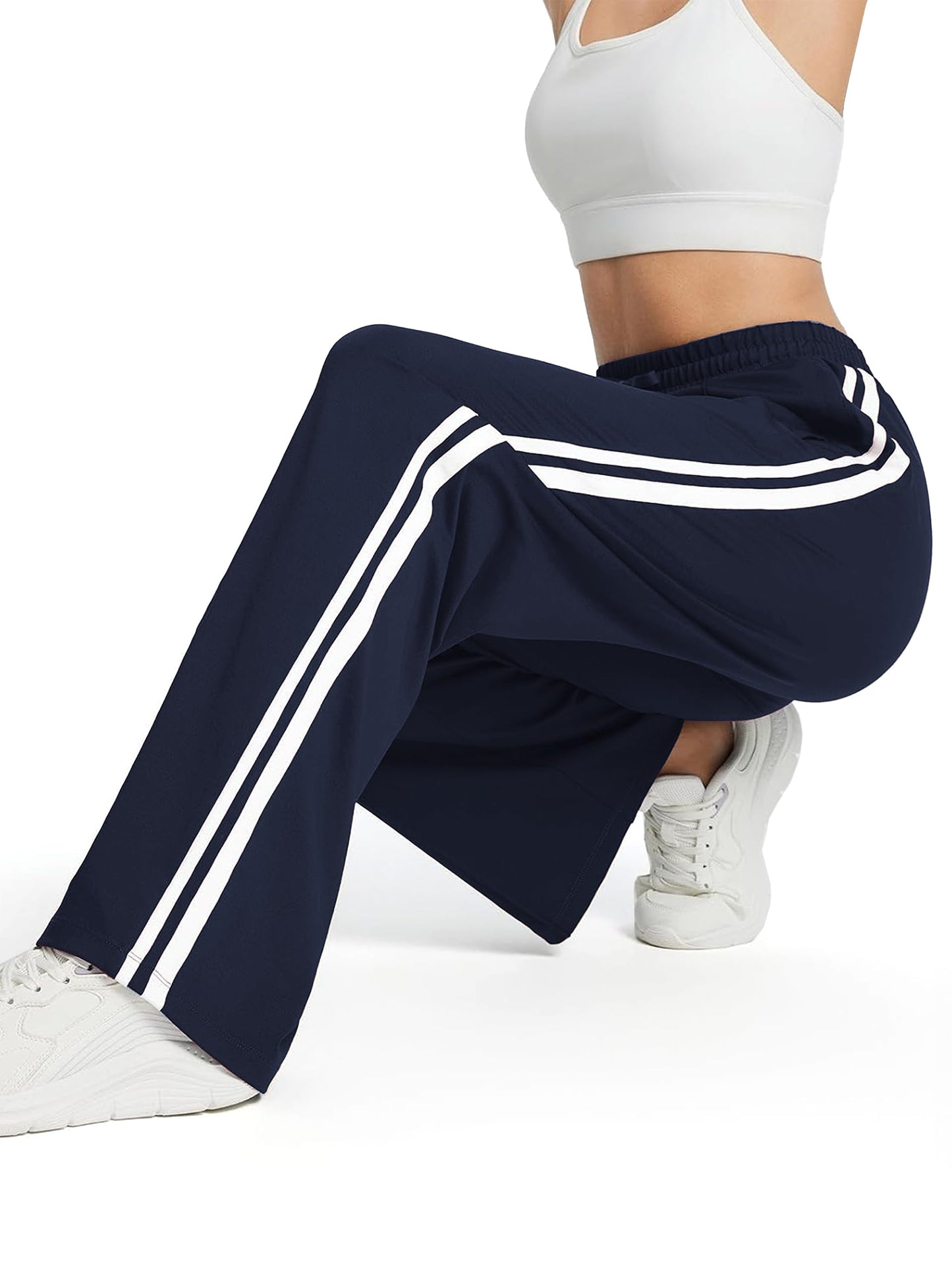 Tapata Women's 32" Inseam Long Track Pants Loose Straight Leg Jogging Sweatpants Warm-Up Sports Athletic Running, Navy Blue, XL