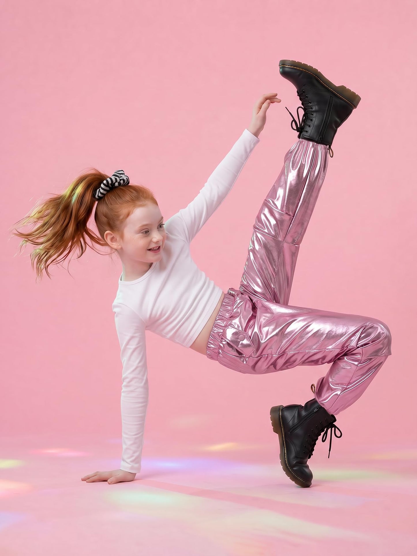 Stelle Girls Metallic Hip Hop Pants Shiny Cargo Joggers Pant