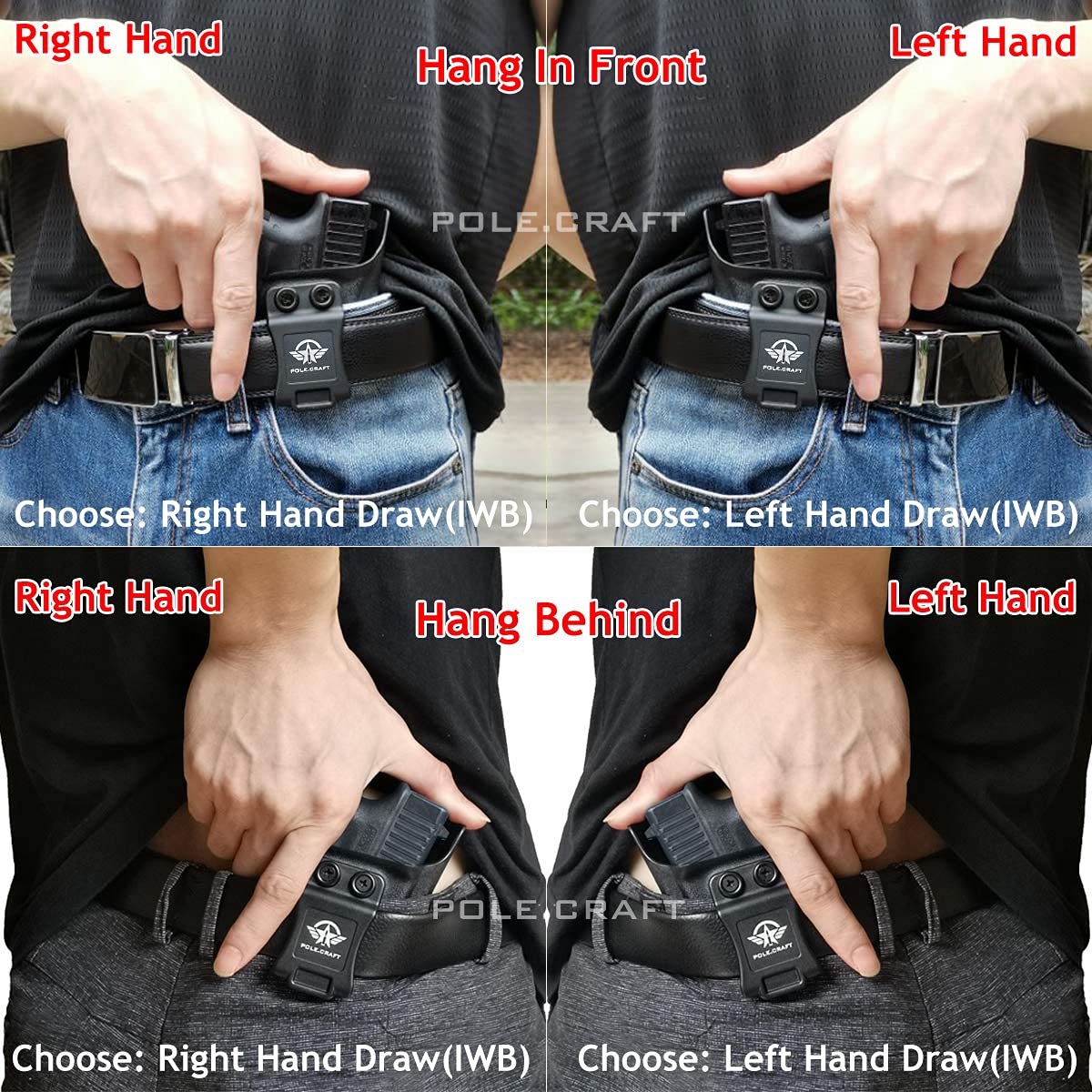 POLE.CRAFT IWB Kydex Holster Fits: Glock 48 Pistol Case Pocket - Inside Waistband Carry Concealed Holster for Glock 48 Accessories Guns Pouch (Black, Right Hand Draw)