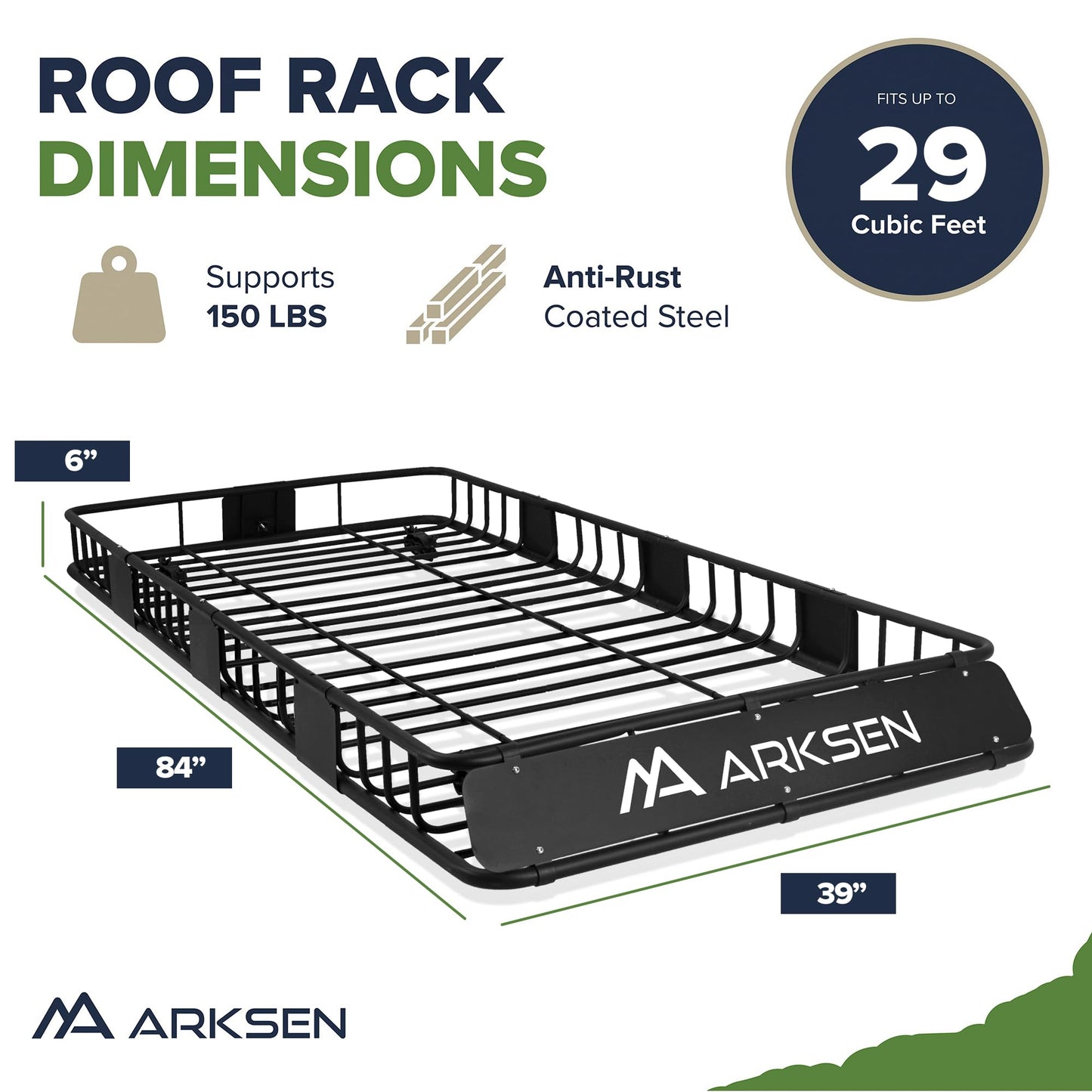 ARKSEN 84 x 39 Inch Universal 150LB Heavy Duty Roof Rack Cargo with Two Cargo Nets, Car Top Luggage Holder Carrier Basket for SUV, Truck, & Car Steel Construction