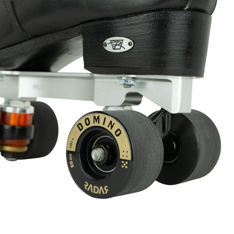 Riedell Radar Domino Wheels - Indoor Roller Skate Dance Wheels - 4 Pack of 50mm x 31mm Wheels | Black/Gold 101A