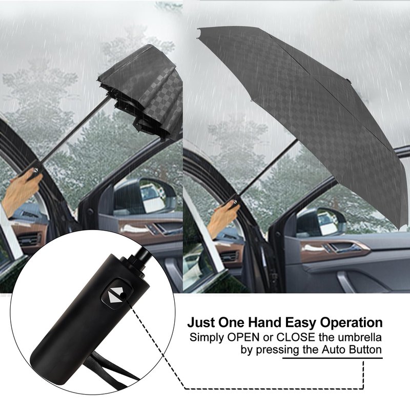 Satol 62 Inch 10 Ribs Large Waterproof Golf Umbrella, Oversize Automatic Open/Close Double Canopy Vented Sturdy Umbrella for Travel, UV Protection Windproof Sun & Rain Compact Lightweight Folding Umbrellas for Outdoor, Black