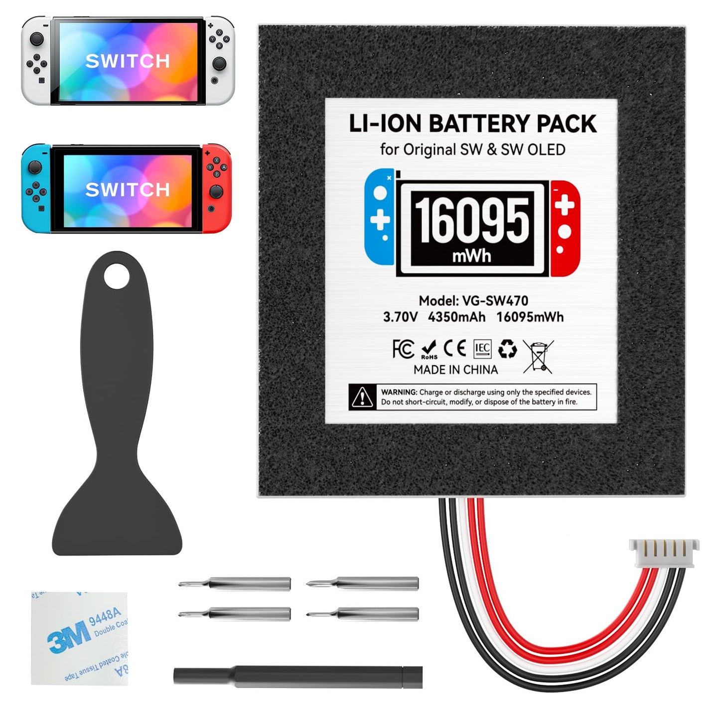 Kosker Switch 1 Battery Replacement Kit Compatible with Nintendo Console HAC-001 & OLED HEG-001, 16095mWh HAC-003 Switch Battery with Extra Repair Tools Kit for Extended Gaming, 1 Pack