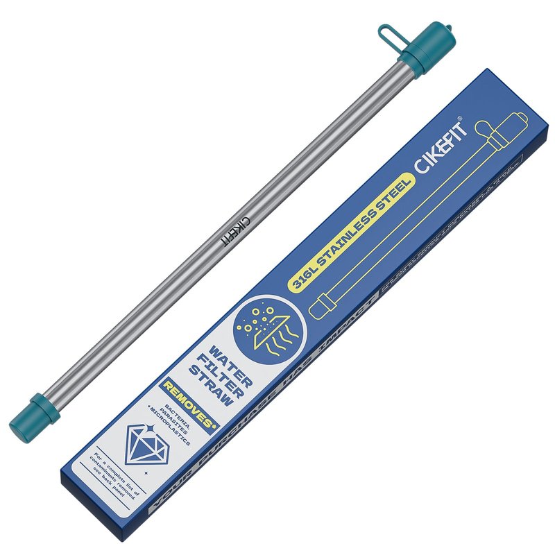 Personal Survival Straw.316L Stainless Steel Reusable Water Filter Straw Portable Water Purifier Straw for Camping Hiking Backpacking Travel, Emergency Survival Gear（ Dark Green,1 Pcs）