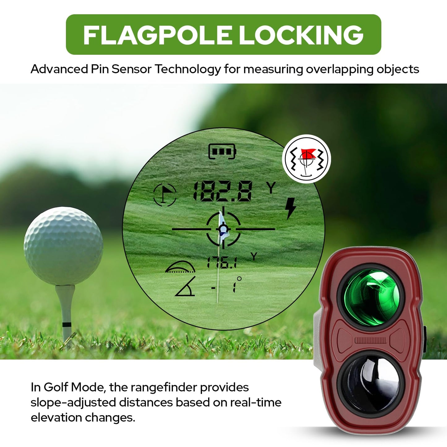 APTGRF Golf Rangefinder with Slope and Pin Flagpole Lock Vibration, 1200 Yards Range Finder, External Slope Switch, Golf Tournament Legal, Rechargeable Battery, Magnetic Stripe, 6X Magnification