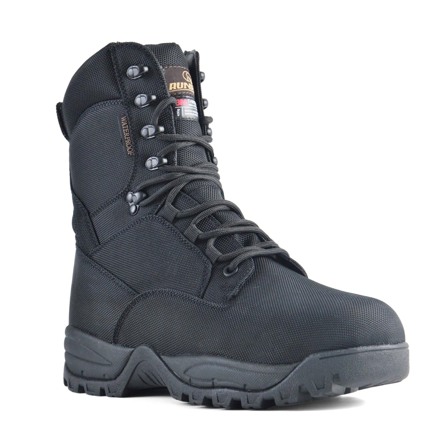 R RUNFUN Men's Waterproof Military Tactical Boots Lightweight Work Boot Insulated Hunting Boots, 8 Inches Lace-up Outdoor Boots, 400g Thinsulate(RF2301Black,Size12)