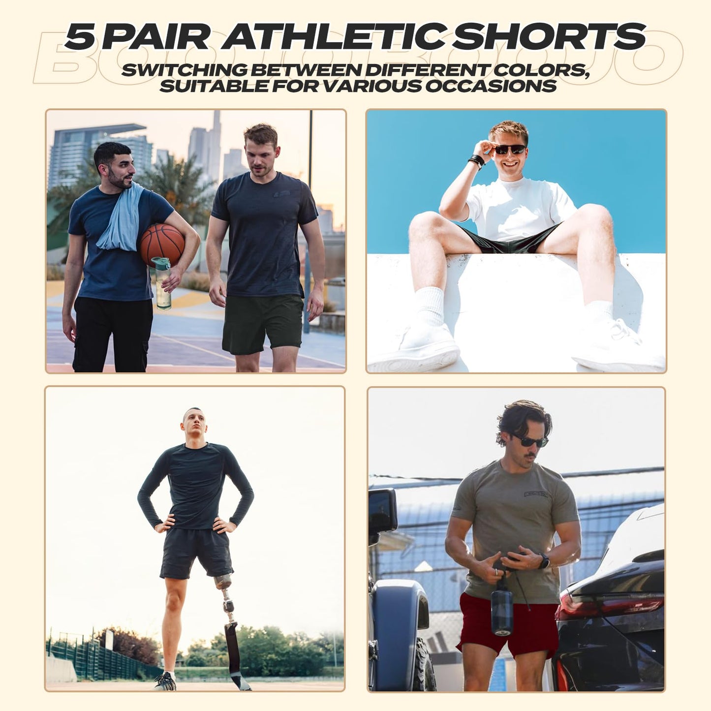 BOOJO 7 Pack Athletic Gym Mens Shorts - Workout Black Quick Dry Basketball Shorts with Pockets for Running Casual Activewear