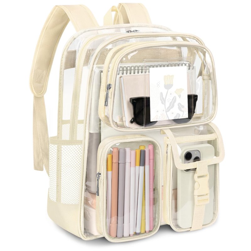 Attmu Clear Backpack for Stadium Events, Heavy Duty PVC Transparent Bookbag with Reinforced Strap, Large Capacity See Through Clear Bag for College Concerts Sport Work Security Travel