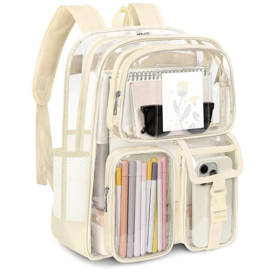 Attmu Clear Backpack for Stadium Events, Heavy Duty PVC Transparent Bookbag with Reinforced Strap, Large Capacity See Through Clear Bag for College Concerts Sport Work Security Travel