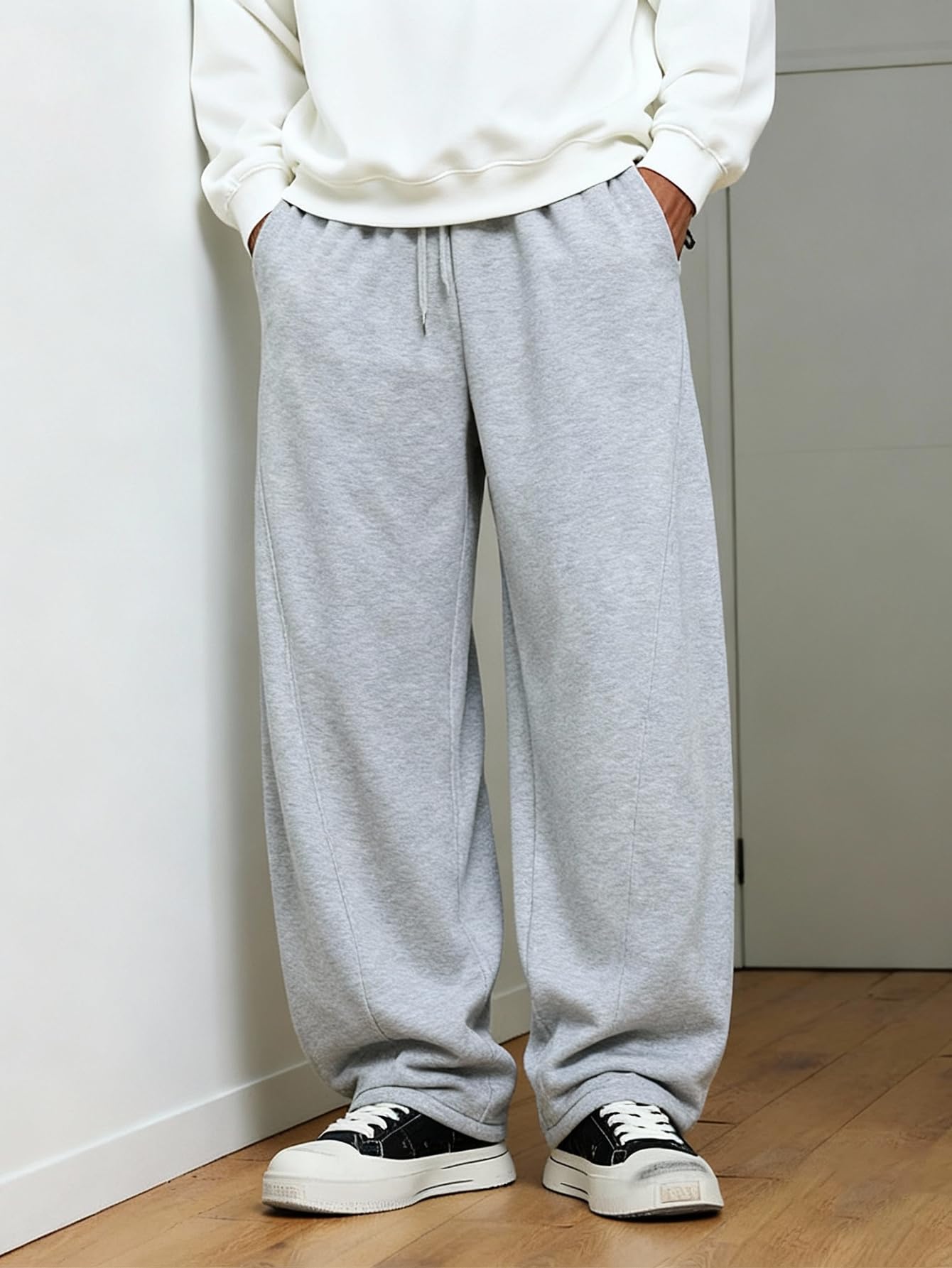 SOLY HUX Men's Athletic Sweatpants 2 Packs Drawstring Elastic Waist Wide Leg Baggy Sports Pants Black and Grey Small