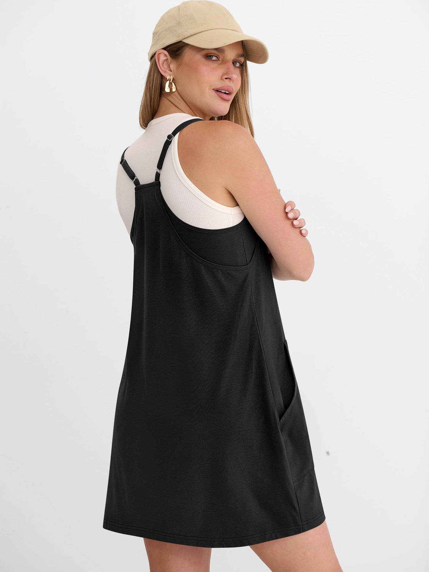ANRABESS Women Athletic Tennis Dress 2026 Summer Square Neck Active Romper Built in Shorts Casual Athleisure Mini Dresses Black Small