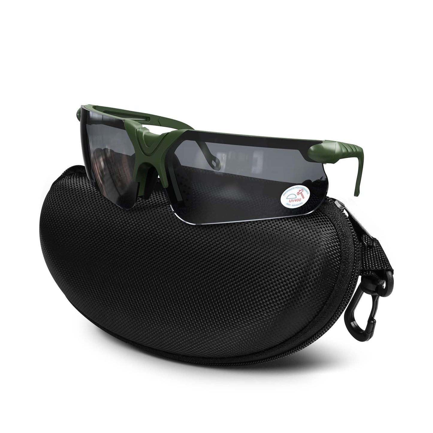 xaegistac Shooting Glasses with Case Anti Fog Hunting Safety Glasses for Men Women (Black Lens-Green Frame)