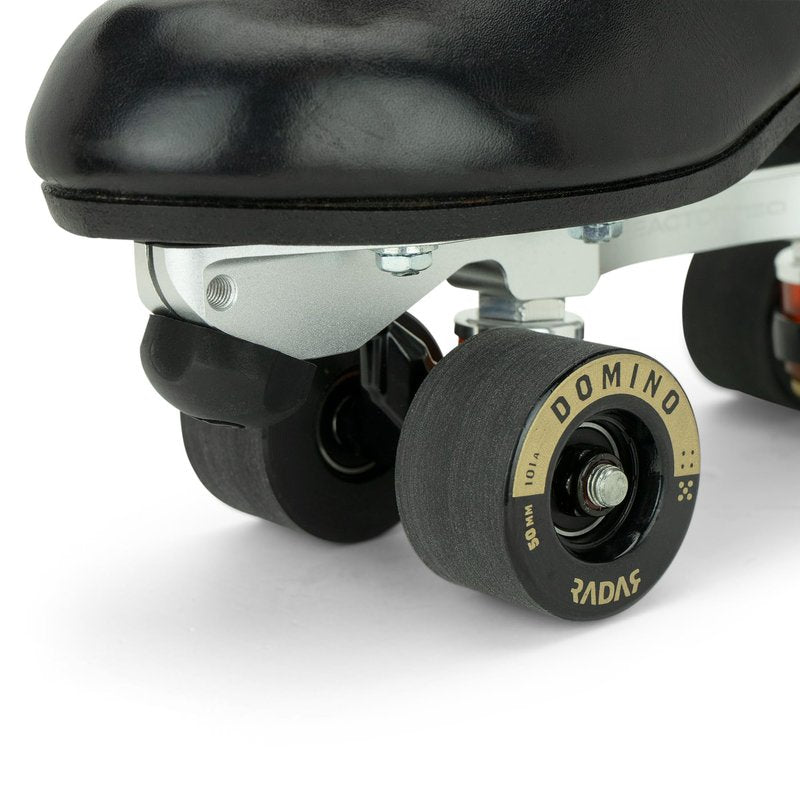 Riedell Radar Domino Wheels - Indoor Roller Skate Dance Wheels - 4 Pack of 50mm x 31mm Wheels | Black/Gold 101A