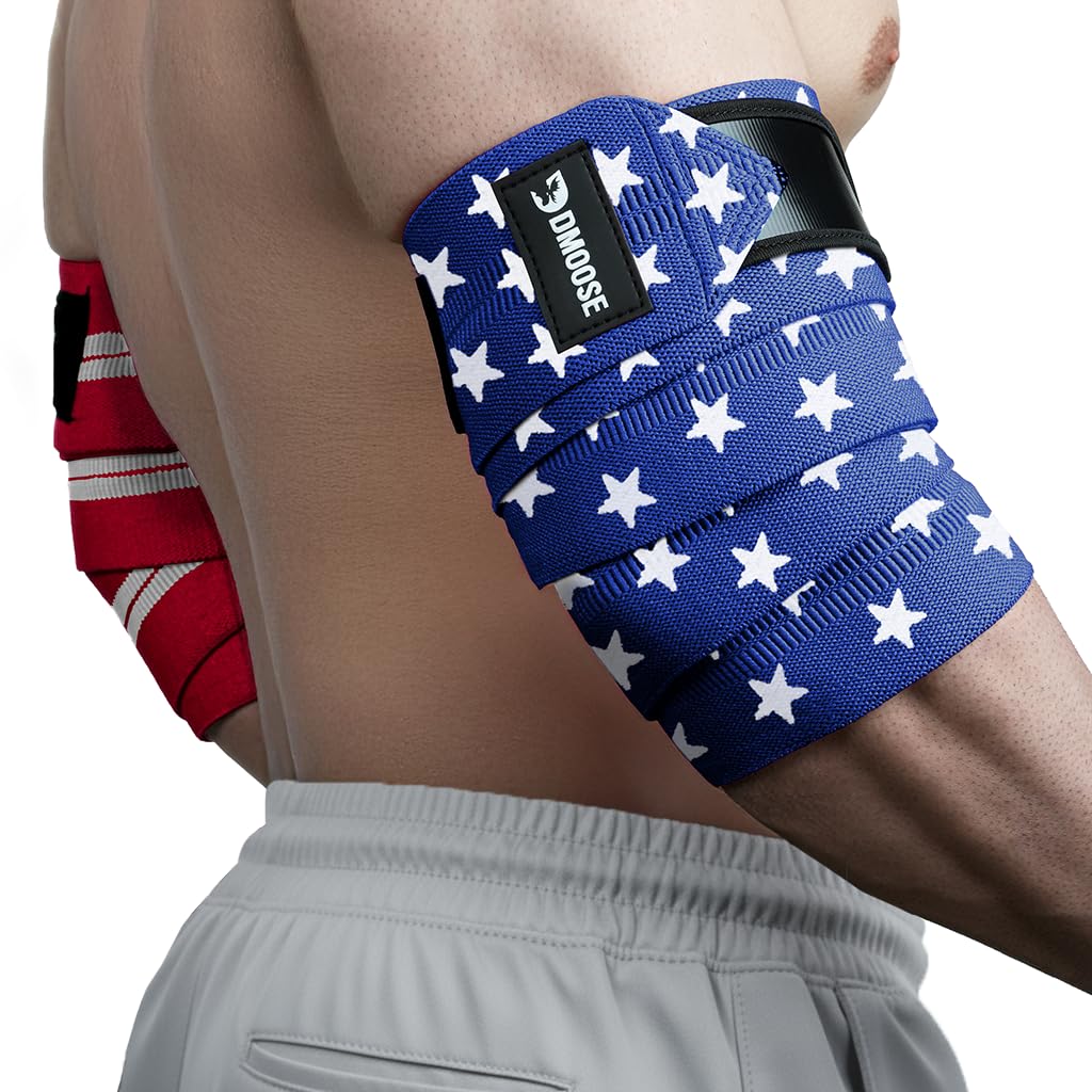DMoose Fitness Elbow Wraps for Weightlifting (Pair) - 40'' Adjustable Strap for Gym Workout & Bench Press, Compression Elbow Sleeves for Tendonitis, Joint Support, Powerlifting & Deadlifts