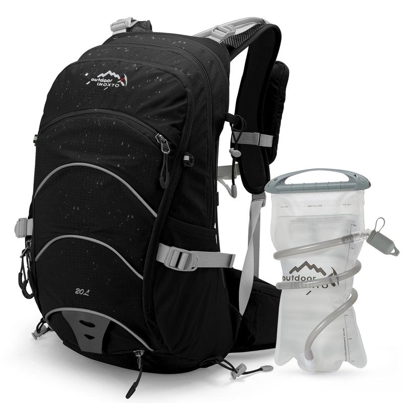 IX INOXTO 20L Hydration Backpack, Waterproof Hiking Internal Frame Backpacks with 2L Hydration Water Bladder and Rain Cover for Men, Lightweight Travel Daypack for Cycling,Camping,Ski (black)